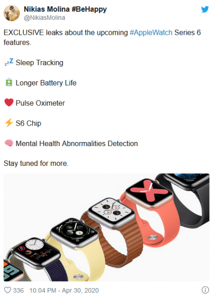 Apple Watch Series 6或将增加焦虑监测和睡眠追踪功能